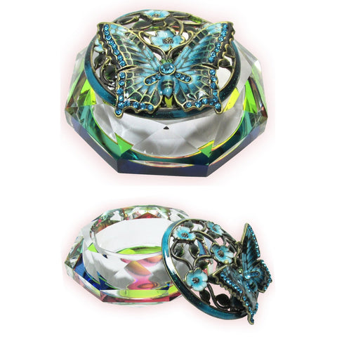 Butterfly Glass Jeweled Trinket Box,