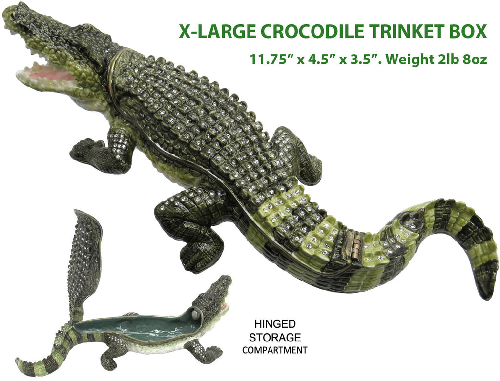 X-Large Crocodile Jeweled Trinket Box with SWAROVSKI Crystals, 11.75"