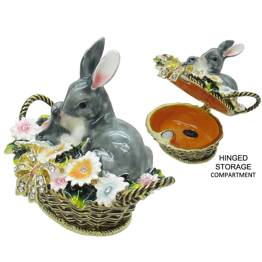 Bunny Rabbits Basket Jeweled Trinket Box SWAROVSKI Crystals