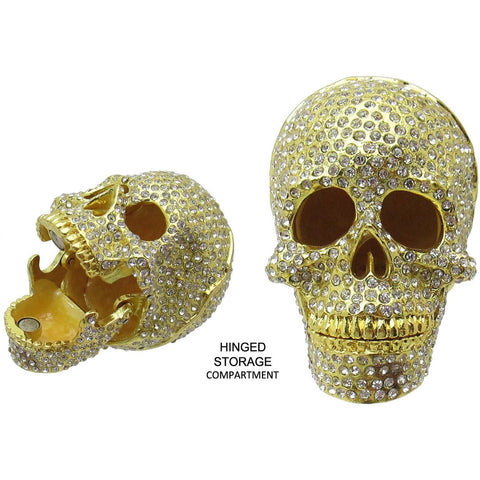 Skull Jeweled Trinket Box Austrian Crystals, Gold