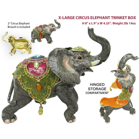 X-Large Circus Elephant Jeweled Trinket Box Austrian Crystals