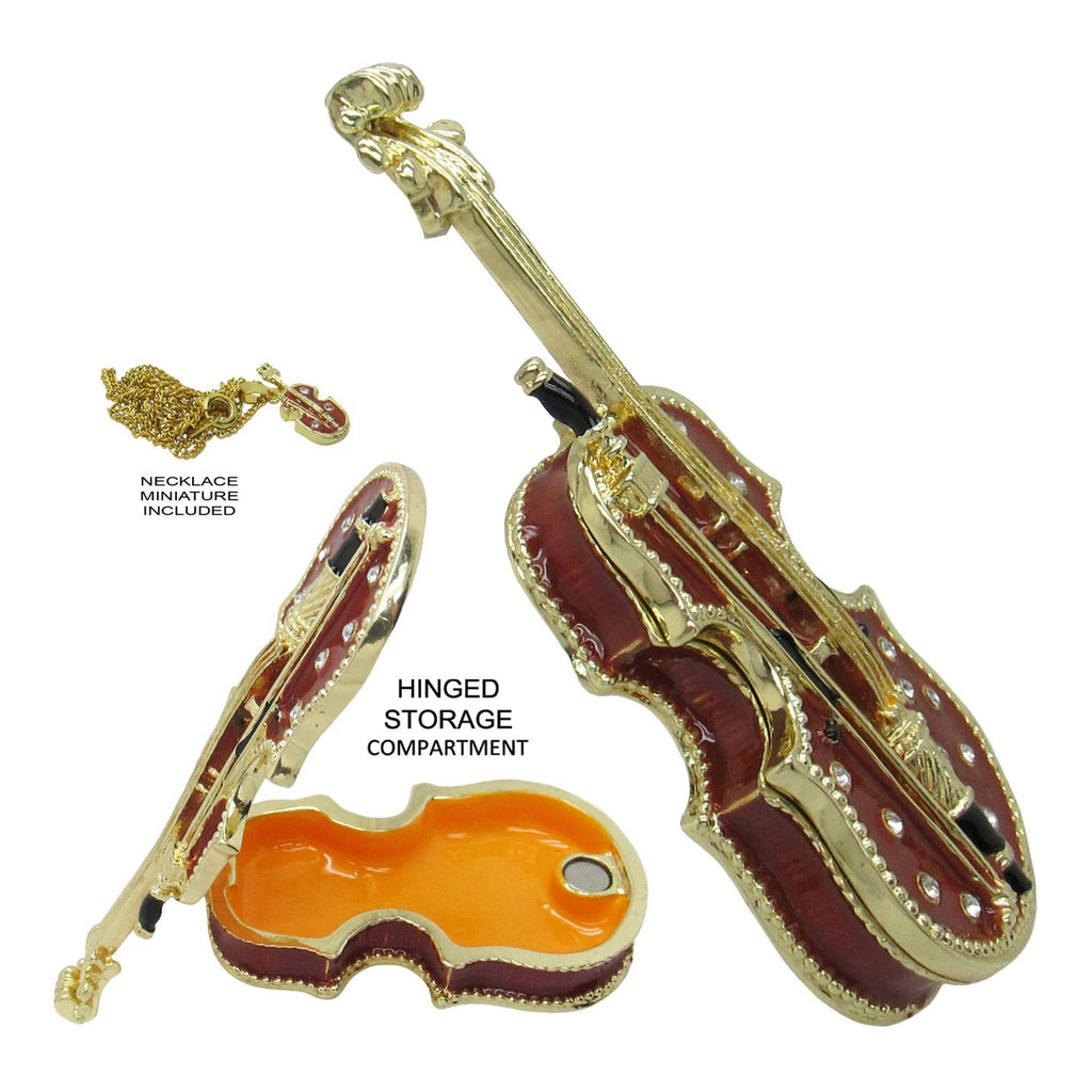 Violin Jeweled Trinket Box Austrian Crystals,