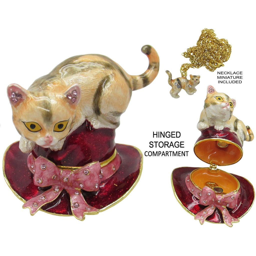 Cat Hat Jeweled Trinket Box Austrian Crystals