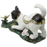 Cat Butterfly Jeweled Trinket Box Austrian Crystals, White