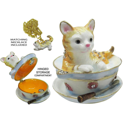 Cat Soup Bowl Jeweled Trinket Box Austrian Crystals