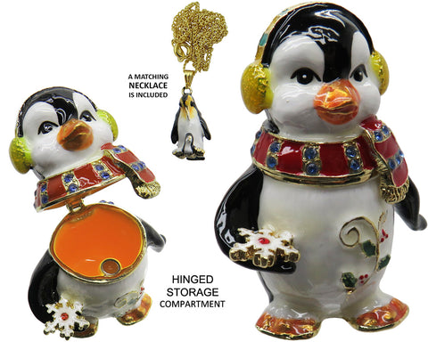 Holiday Penguin Jeweled Trinket Box Austrian Crystals