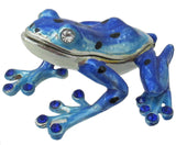 Tree Frog Jeweled Trinket Box Austrian Crystals, Blue