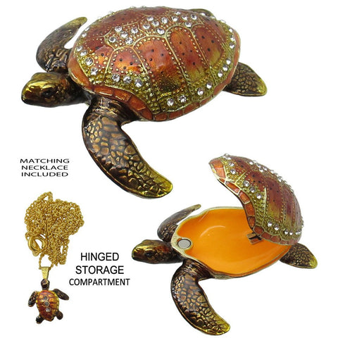 Sea Turtle Jeweled Trinket Box Austrian Crystals, Brown