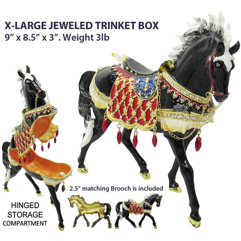 X-Large Horse Jeweled Trinket Box Austrian Crystals, Black