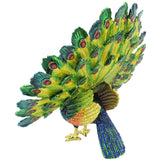 X-Large Peacock Jeweled Trinket Box Austrian Crystals, Open Feathers