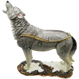 Large Grey Wolf Jeweled Trinket Box Austrian Crystals,
