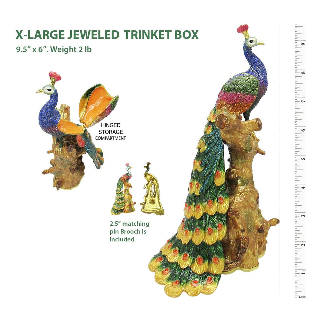 X-Large Peacock Jeweled Trinket Box Austrian Crystals