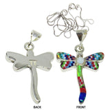 Multi Stone Inlay Sterling Silver Pendant Chain, Dragonfly