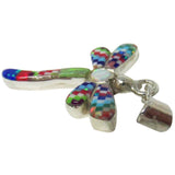 Multi Stone Inlay Sterling Silver Pendant Chain, Dragonfly