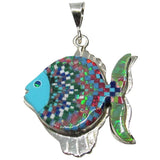 Multi Stone Inlay Sterling Silver Pendant Chain, Fish