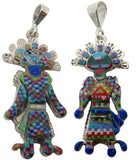 Multi Stone Inlay Sterling Silver Pendant with Chain, Kachina