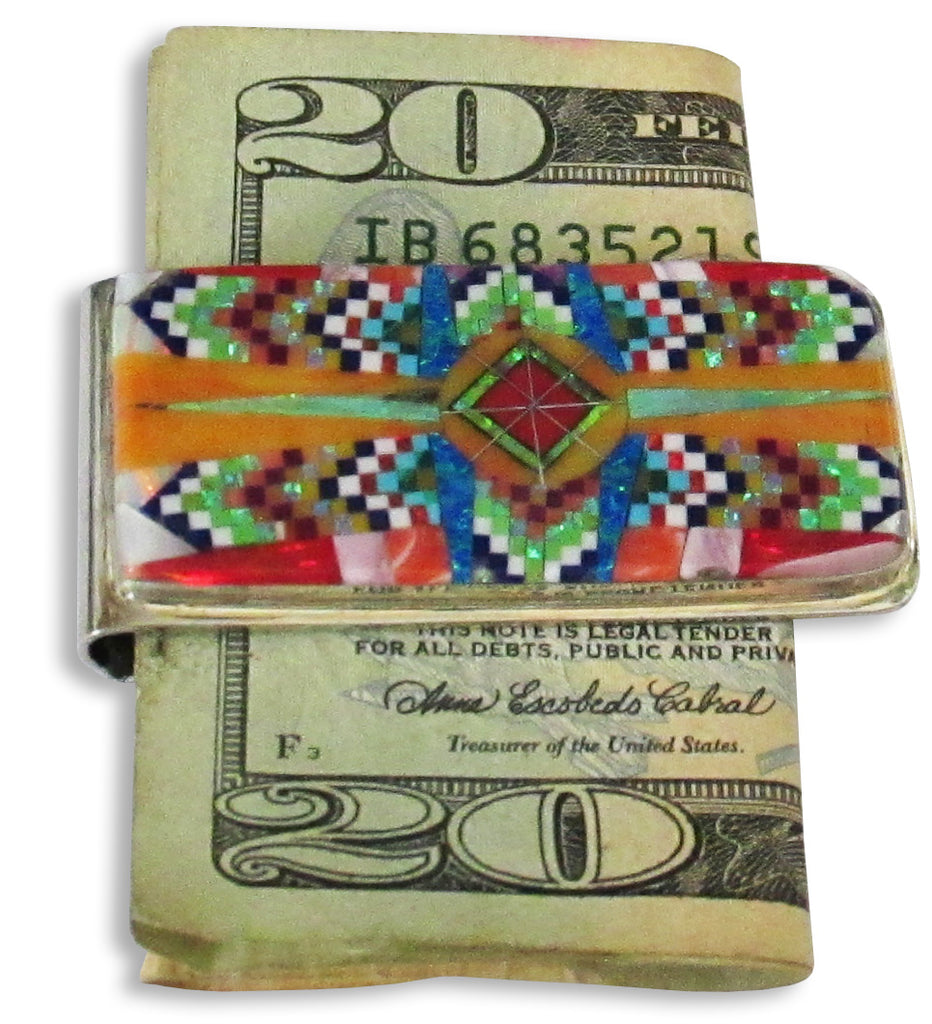 Money Clip, Native American Zuni Multi Stone Inlay,