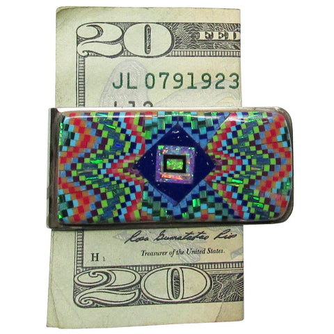 Money Clip, Native American Zuni Multi Stone Inlay,