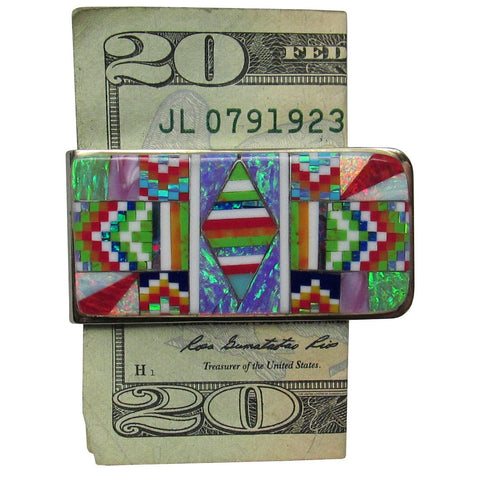 Money Clip, Native American Zuni Multi Stone Inlay,