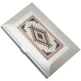 Southwestern Card Holder, Diamond Cut Copper Medallion Inlay,