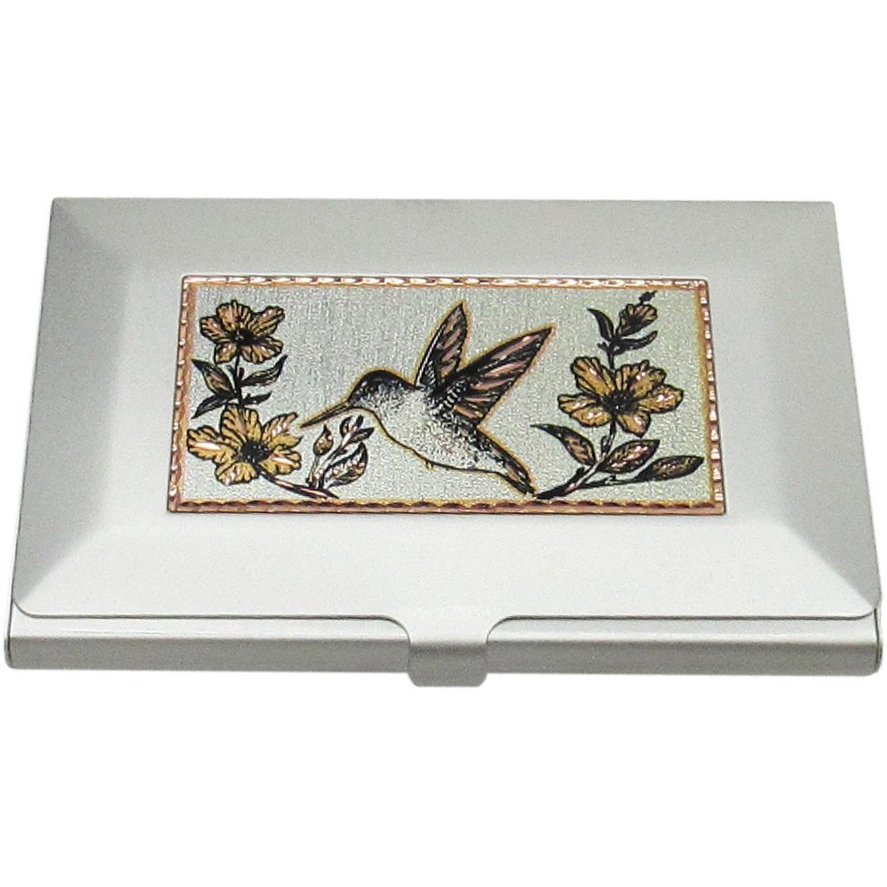 Southwestern Card Holder, Diamond Cut Copper Medallion Inlay, Hummingbird