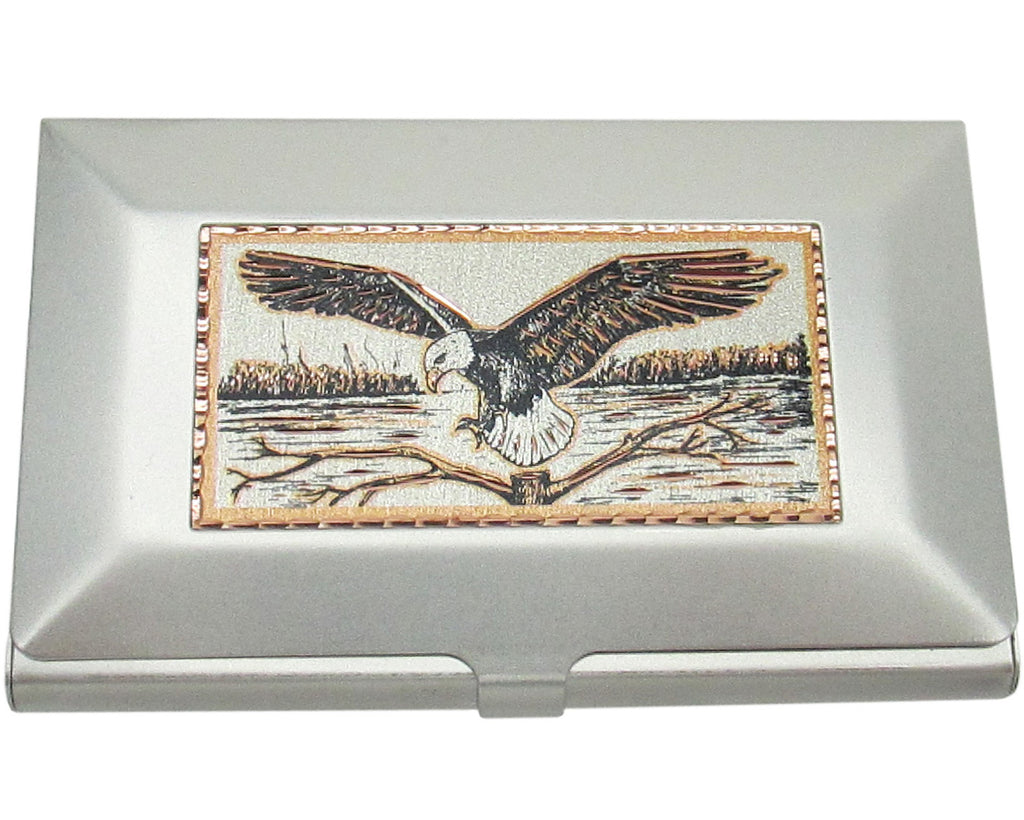 Southwestern Card Holder, Diamond Cut Copper Medallion Inlay, Eagle