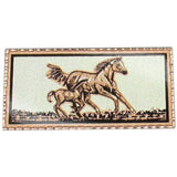 Southwestern Card Holder, Diamond Cut Copper Medallion Inlay, Horses
