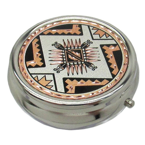 Southwestern Pill Box, Diamond Cut Copper Medallion Inlay, Starburst