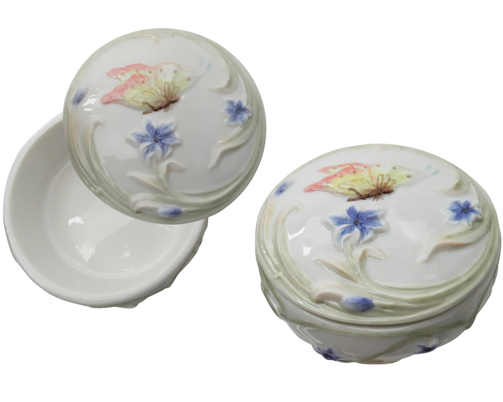Fine Porcelain Trinket Box, Butterfly Blue Iris