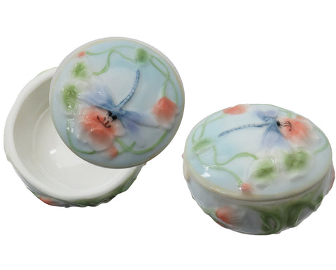 Fine Porcelain Trinket Box, Poppy Dragonfly