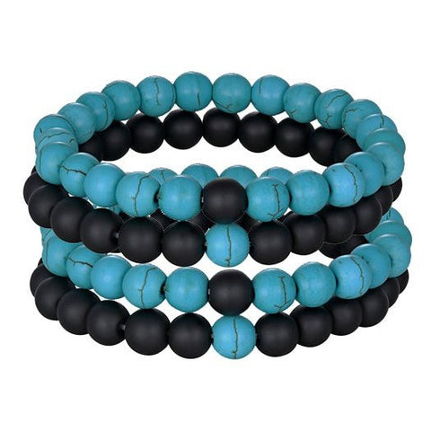 Natural Stone Beaded Bracelet, Set Turquoise, Onyx