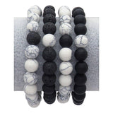 Natural Stone Beaded Bracelet, Set Onyx, Lava, Howlite