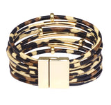Multi-Layer Wrap Bracelet, Magnetic Clasp, Leopard Print, Gold/Brown