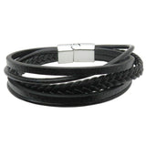 Leather Multilayer Magnetic-Clasp Braided Wrap Bracelet Gift Box, Black