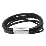 Leather Multilayer Magnetic-Clasp Braided Wrap Bracelet Gift Box, Black