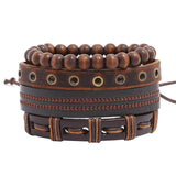Bracelet Set, Leather Wood Beads, pc.