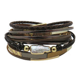 Leather Wrap Bracelet Large Baroque Pearl, Magnetic Clasp, Brown