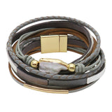 Leather Wrap Bracelet Large Baroque Pearl, Magnetic Clasp, Grey