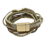 Leather Wrap Bracelet Large Baroque Pearl, Magnetic Clasp, Tan
