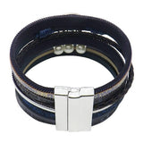 Tree Life Multi Layer Leather Wrap Bracelet, Magnetic Clasp, Blue