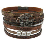 Tree Life Multi Layer Leather Wrap Bracelet, Magnetic Clasp, Brown