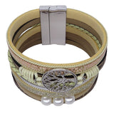 Tree Life Multi Layer Leather Wrap Bracelet, Magnetic Clasp, Tan