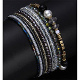 Bracelet Set, Crystal Seed Beads, Boho, pc, Black