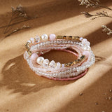 Bracelet Set, Crystal Seed Beads, Boho, pc, Pink