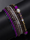 Bracelet Set, Crystal Seed Beads, Boho, pc, Purple