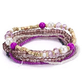 Bracelet Set, Crystal Seed Beads, Boho, pc, Purple