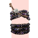 Natural Purple Agate Multi-Layer Braided Leather Wrap Bracelet