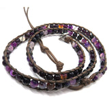 Natural Purple Agate Multi-Layer Braided Leather Wrap Bracelet