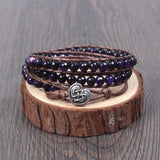 Natural Purple Agate Multi-Layer Braided Leather Wrap Bracelet