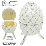 Musical Jewelry Trinket Box Swarovski Crystals, Silver/White